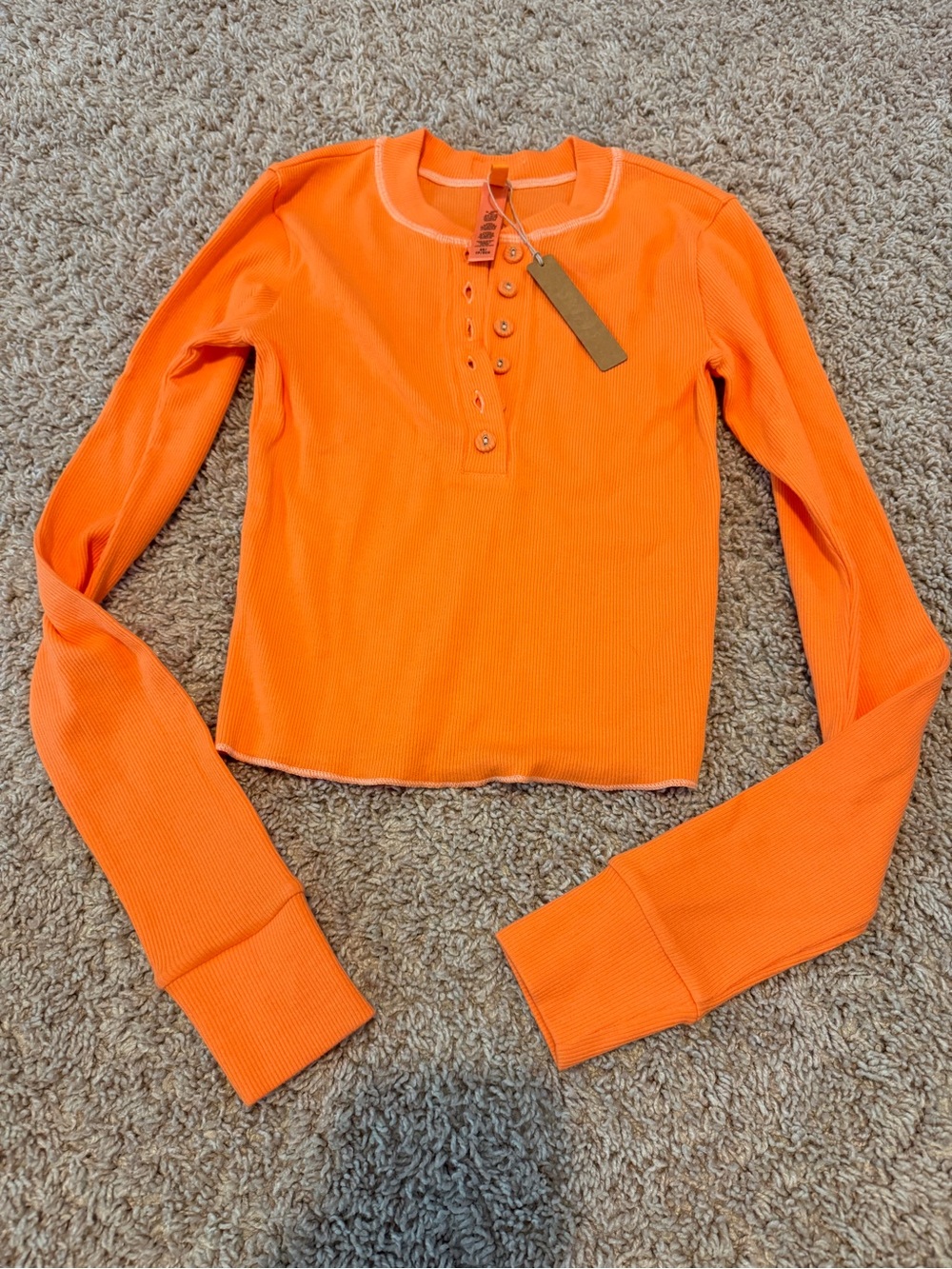 NWT Bright Orange Skims Ribbed Henley Long Sleeve Top Size XS